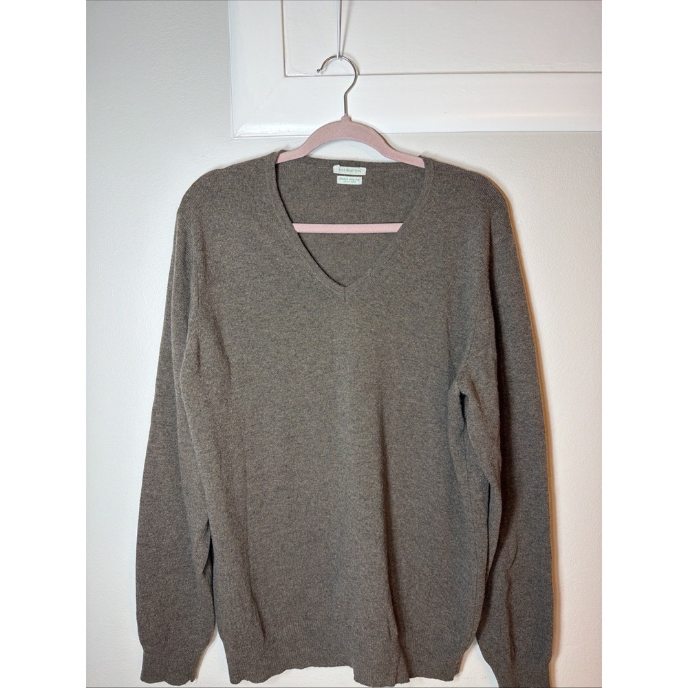 Vintage Fine Italian Wool V-Neck Sweater Benetton Stile Merino Large Brown
